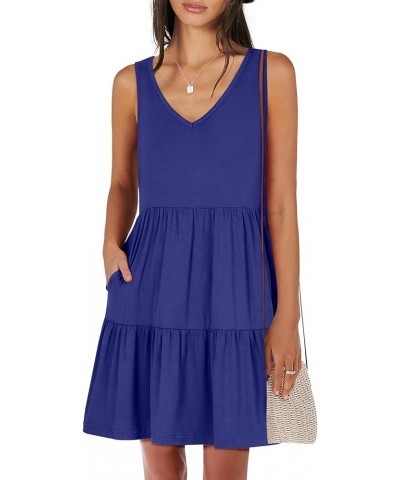 Women's Summer Casual Sleeveless V Neck Mini Dresses Flowy Tiered Swing Beach Sundress Royal Blue $13.80 Dresses