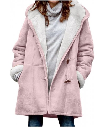 Womens 2024 Winter Fashion Plus Size Sharpa Jacket Fleece Warm Hoodie Outwear Plush Sweatshirt Thick Fuzzy Tops J Pink $15.65...