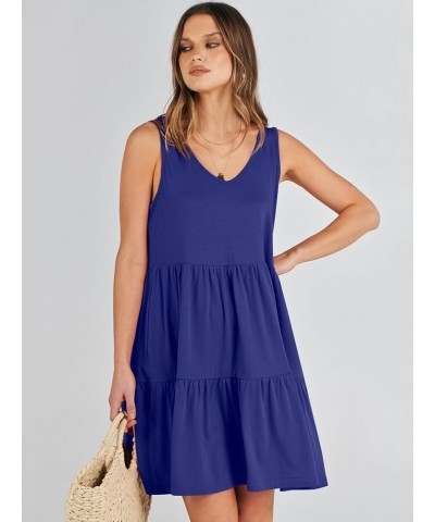 Women's Summer Casual Sleeveless V Neck Mini Dresses Flowy Tiered Swing Beach Sundress Royal Blue $13.80 Dresses