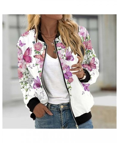 Bomber Jacket Women Zip Up Cropped Coats Lightweight Casual Military Outerwear Fashion Floral Baseball Jackets 2023 A01_hot P...