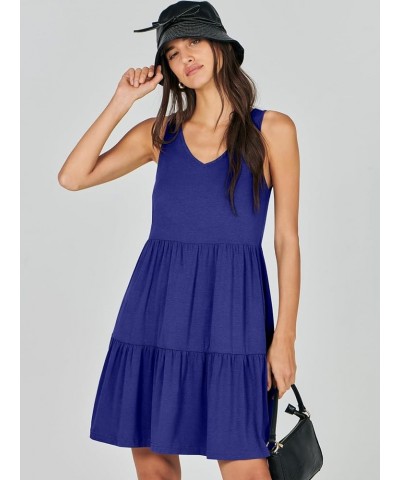 Women's Summer Casual Sleeveless V Neck Mini Dresses Flowy Tiered Swing Beach Sundress Royal Blue $13.80 Dresses