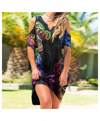 Midi Dress for Women, Mexican Ethnic Style Embroidered Tunic Dresses Vintage Off Shoulder V-Neck Beach Dress F1-blue $10.31 A...