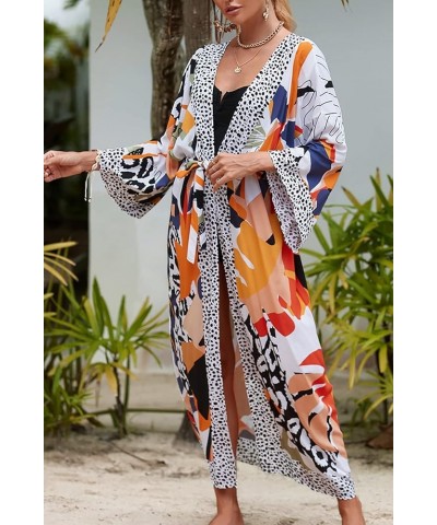 Women's Bohemian Cardigan Maxi Dress Beach Coverup Robe Long Kimono Robs One Size E Orange Black $17.48 Swimsuits