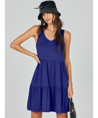 Women's Summer Casual Sleeveless V Neck Mini Dresses Flowy Tiered Swing Beach Sundress Royal Blue $13.80 Dresses