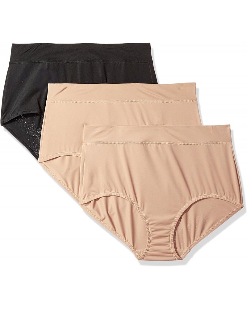 Women's Blissful Benefits No Muffin Top 3 Pack Brief Panty Almond/Black/Almond $10.42 Lingerie