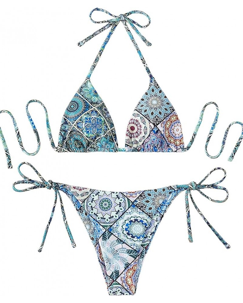 Women's Floral Allover Print Tie Halter Bathing Suit Sexy Bikini Swimsuit A Multicolored $12.03 Swimsuits