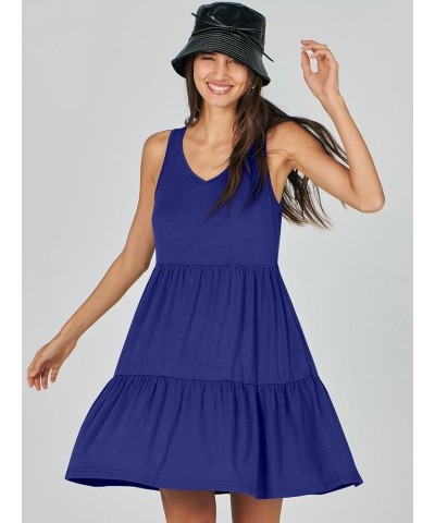 Women's Summer Casual Sleeveless V Neck Mini Dresses Flowy Tiered Swing Beach Sundress Royal Blue $13.80 Dresses