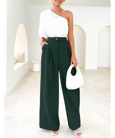 Women's Wide Leg Palazzo Pants Elastic High Waist Trousers Comfy Work Suit Pants with Pockets Darkgreen $18.19 Pants