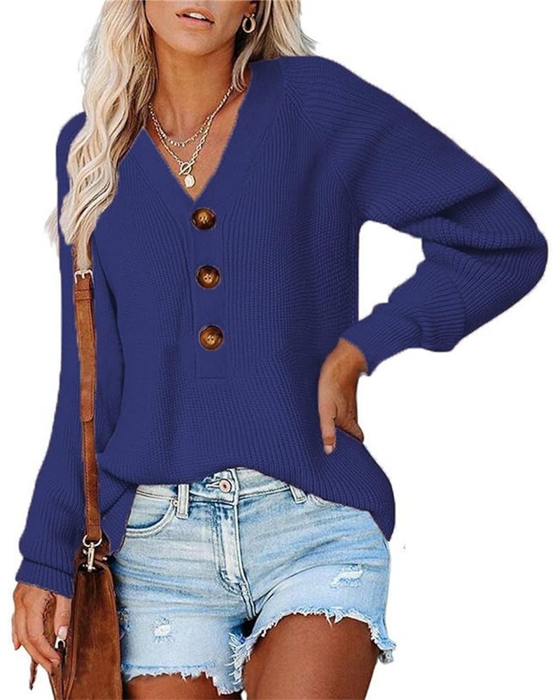 Sweaters for Women V Neck Button Down Pullover Knit Sweater Long Sleeve Oversized Casual Basic Fall Jumper Tops Navy $11.39 S...