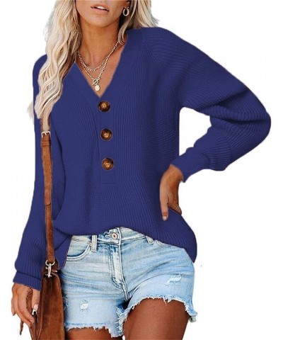 Sweaters for Women V Neck Button Down Pullover Knit Sweater Long Sleeve Oversized Casual Basic Fall Jumper Tops Navy $11.39 S...