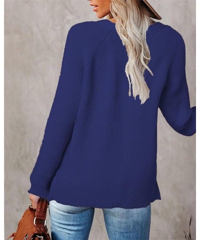 Sweaters for Women V Neck Button Down Pullover Knit Sweater Long Sleeve Oversized Casual Basic Fall Jumper Tops Navy $11.39 S...