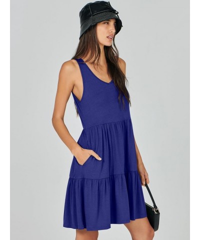 Women's Summer Casual Sleeveless V Neck Mini Dresses Flowy Tiered Swing Beach Sundress Royal Blue $13.80 Dresses