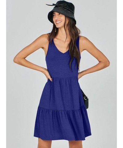 Women's Summer Casual Sleeveless V Neck Mini Dresses Flowy Tiered Swing Beach Sundress Royal Blue $13.80 Dresses