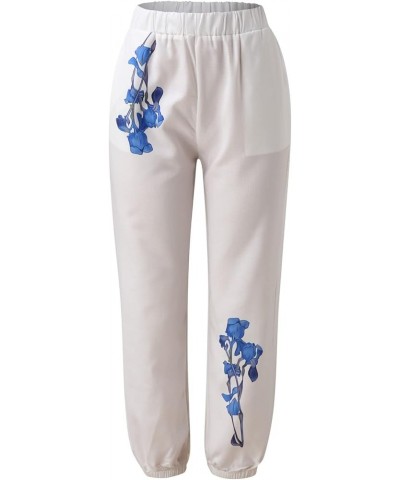 Women Casual Wide Leg Palazzo Pants Butterfly Print with Pockets Sport Trousers Straigh Stretch Linen Pants for Women E01-blu...