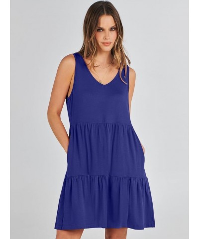 Women's Summer Casual Sleeveless V Neck Mini Dresses Flowy Tiered Swing Beach Sundress Royal Blue $13.80 Dresses