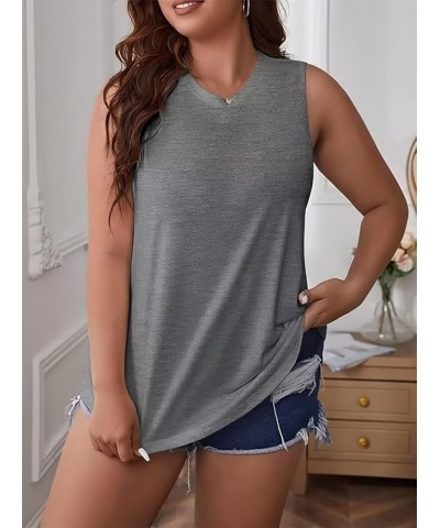 Plus Size Tank Top for Women V Neck Basic Solid Color Casual Flowy Summer Sleeveless Tunics (XL-5XL) D-dark Grey $15.39 Tanks