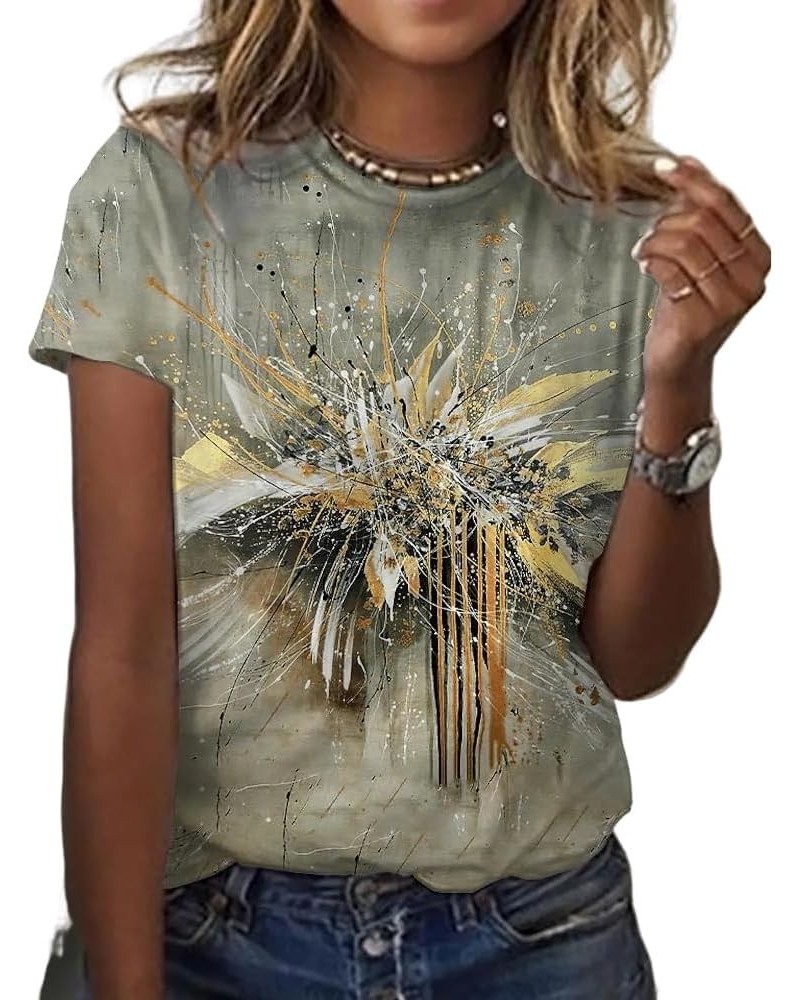 Women's Casual Painting Printed T-ShirtLandscape Floral Summer Loose Tee Short Sleeve Crewneck Blouse Tops for Women 05 $11.6...