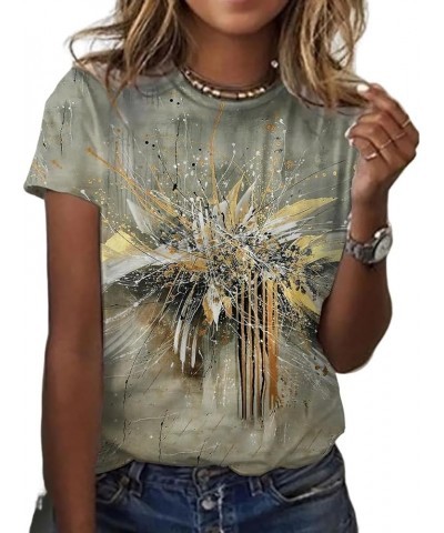 Women's Casual Painting Printed T-ShirtLandscape Floral Summer Loose Tee Short Sleeve Crewneck Blouse Tops for Women 05 $11.6...