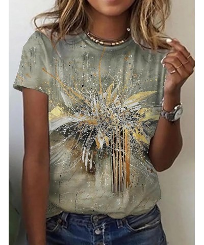 Women's Casual Painting Printed T-ShirtLandscape Floral Summer Loose Tee Short Sleeve Crewneck Blouse Tops for Women 05 $11.6...