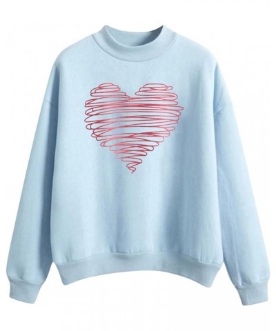 Womens Long Sleeve Shirts Sweatshirt Crewneck Pullover Cute Tops Casual Loose Fit O-Neck Valentines Day Shirt B-03-light Blue...