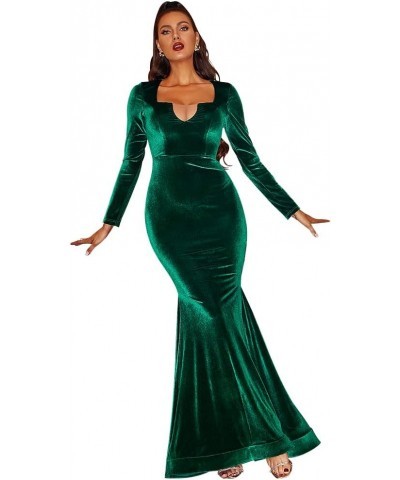 Women’s Formal Velvet V Neck Mermaid Maxi Homecoming Dress, Bodycon Long Sleeve Party Gown Green $44.04 Dresses