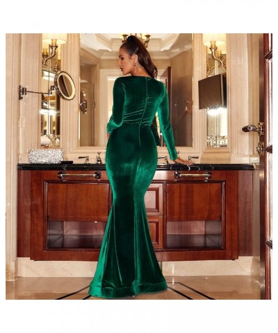 Women’s Formal Velvet V Neck Mermaid Maxi Homecoming Dress, Bodycon Long Sleeve Party Gown Green $44.04 Dresses