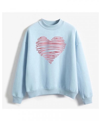 Womens Long Sleeve Shirts Sweatshirt Crewneck Pullover Cute Tops Casual Loose Fit O-Neck Valentines Day Shirt B-03-light Blue...