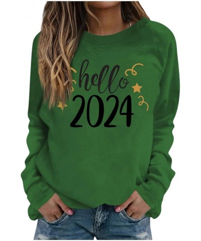 Happy New Year Shirt for Women 2024 Letter Printed Long Sleeve Plus Size Crewneck Sweatshirts Loose Fit S-3XL 02-army Green $...