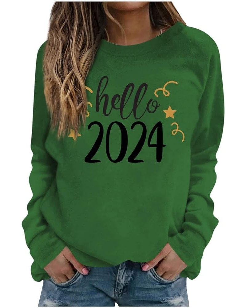 Happy New Year Shirt for Women 2024 Letter Printed Long Sleeve Plus Size Crewneck Sweatshirts Loose Fit S-3XL 02-army Green $...