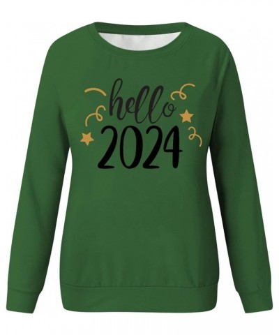 Happy New Year Shirt for Women 2024 Letter Printed Long Sleeve Plus Size Crewneck Sweatshirts Loose Fit S-3XL 02-army Green $...