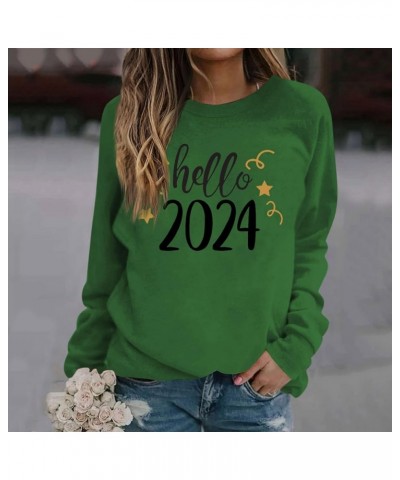 Happy New Year Shirt for Women 2024 Letter Printed Long Sleeve Plus Size Crewneck Sweatshirts Loose Fit S-3XL 02-army Green $...