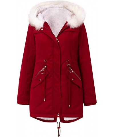 Women's Fleece Lined Hooded Jacket Winter Warm Parka Jackets Thicken Insulated Faux Fur Long Coat With Hood Red $38.87 Jackets