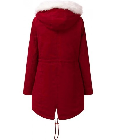 Women's Fleece Lined Hooded Jacket Winter Warm Parka Jackets Thicken Insulated Faux Fur Long Coat With Hood Red $38.87 Jackets