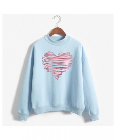 Womens Long Sleeve Shirts Sweatshirt Crewneck Pullover Cute Tops Casual Loose Fit O-Neck Valentines Day Shirt B-03-light Blue...