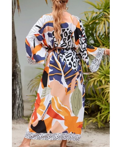 Women's Bohemian Cardigan Maxi Dress Beach Coverup Robe Long Kimono Robs One Size E Orange Black $17.48 Swimsuits