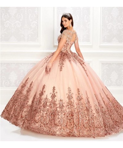 Women's Embroidery Princess Quinceanera Dresses with Wrap Lace Floral Applique Beads Ball Gown Sweet 16 Dresses Champagne $90...