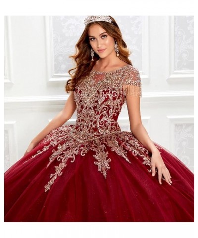 Women's Embroidery Princess Quinceanera Dresses with Wrap Lace Floral Applique Beads Ball Gown Sweet 16 Dresses Champagne $90...