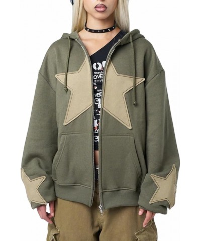 Women Y2k Zip Up Hoodie Vintage Star Graphic Long Sleeve Hooded Sweatshirt E Girls Harajuku Aesthetic Jackets Grey Green $19....