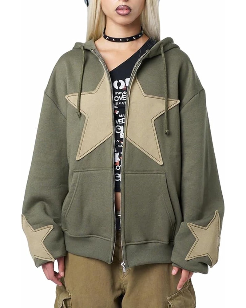 Women Y2k Zip Up Hoodie Vintage Star Graphic Long Sleeve Hooded Sweatshirt E Girls Harajuku Aesthetic Jackets Grey Green $19....