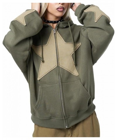 Women Y2k Zip Up Hoodie Vintage Star Graphic Long Sleeve Hooded Sweatshirt E Girls Harajuku Aesthetic Jackets Grey Green $19....