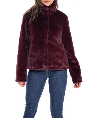 S.E.B Women's Faux Fur Jacket, Cute Fluffy and Fuzzy Coat, Medium Weight Perfect for Fall and Winter Burgundy $19.36 Coats