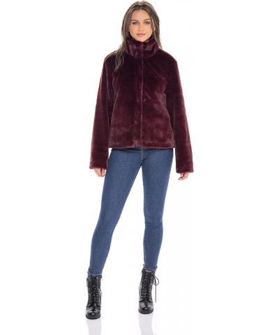 S.E.B Women's Faux Fur Jacket, Cute Fluffy and Fuzzy Coat, Medium Weight Perfect for Fall and Winter Burgundy $19.36 Coats