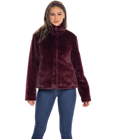 S.E.B Women's Faux Fur Jacket, Cute Fluffy and Fuzzy Coat, Medium Weight Perfect for Fall and Winter Burgundy $19.36 Coats