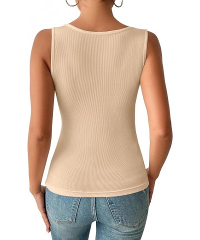 Women's Sexy Cut Out Asymmetrical Neck Sleeveless Fitted Tank Top Blouse Beige $13.91 Tanks