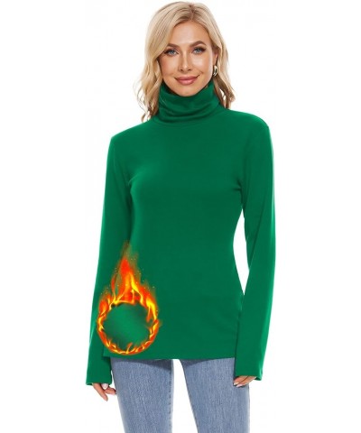 Womens Turtleneck Long Sleeve Top Fleece Lined Sweatshirt Lightweight Ultra Soft Base Layer Green $17.48 Activewear