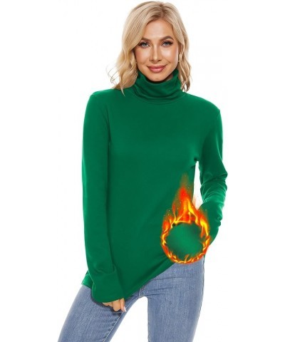 Womens Turtleneck Long Sleeve Top Fleece Lined Sweatshirt Lightweight Ultra Soft Base Layer Green $17.48 Activewear