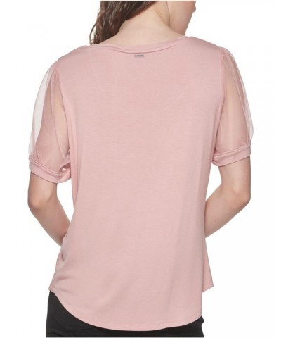 Womens Mixed Media Puff Sleeve T-Shirt Pink L $28.60 Tops