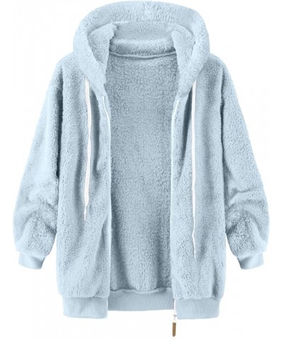 Womens Winter Fuzzy Fleece Jacket Color Artificial Wool Zipper Drawstring Winter Coats for Women 2023 Trendy Coat A-light Blu...