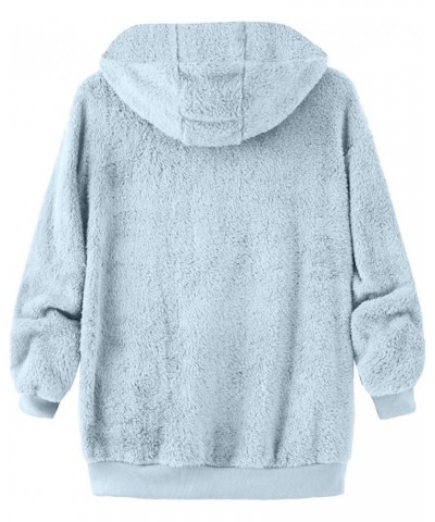 Womens Winter Fuzzy Fleece Jacket Color Artificial Wool Zipper Drawstring Winter Coats for Women 2023 Trendy Coat A-light Blu...