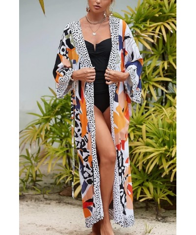 Women's Bohemian Cardigan Maxi Dress Beach Coverup Robe Long Kimono Robs One Size E Orange Black $17.48 Swimsuits